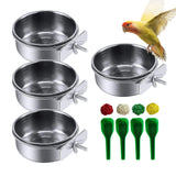 kathson Stainless Steel Bowls for Birds,4 Pcs Parrot Feeder Dish Cups,Bird Cage Water Food Bowl Coop Cup with Clamp Holder for Parrots Cockatiel Budgies Parakeet Lovebird(S)