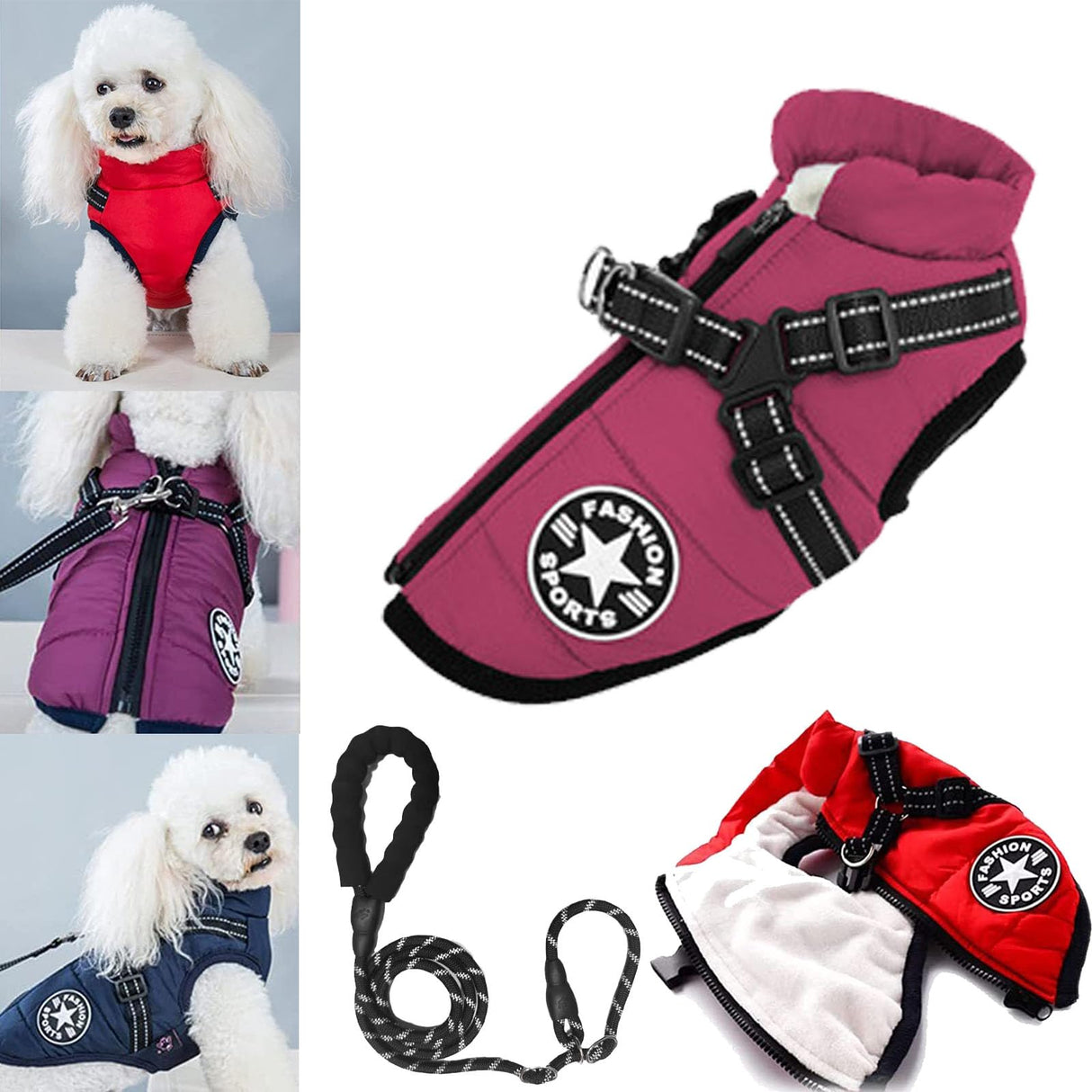 3 in 1 Winter Jacket for Dogs, Waterproof Windproof Dog Snow Jacket with Harness and Zipper, Pet Outdoor Jacket for Small Medium Large Dogs/Cats (Purple, 5XL)