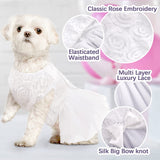 IDOMIK Dog Wedding Dress Puppy Bowknot Princess Skirt, Pet Bride Pure White Lace Tutu Formal Dress Flower Bubble Skirt Tulle Ruffle Sundress Vest Shirts,Birthday Party Costume for Small Dog Apparel XS