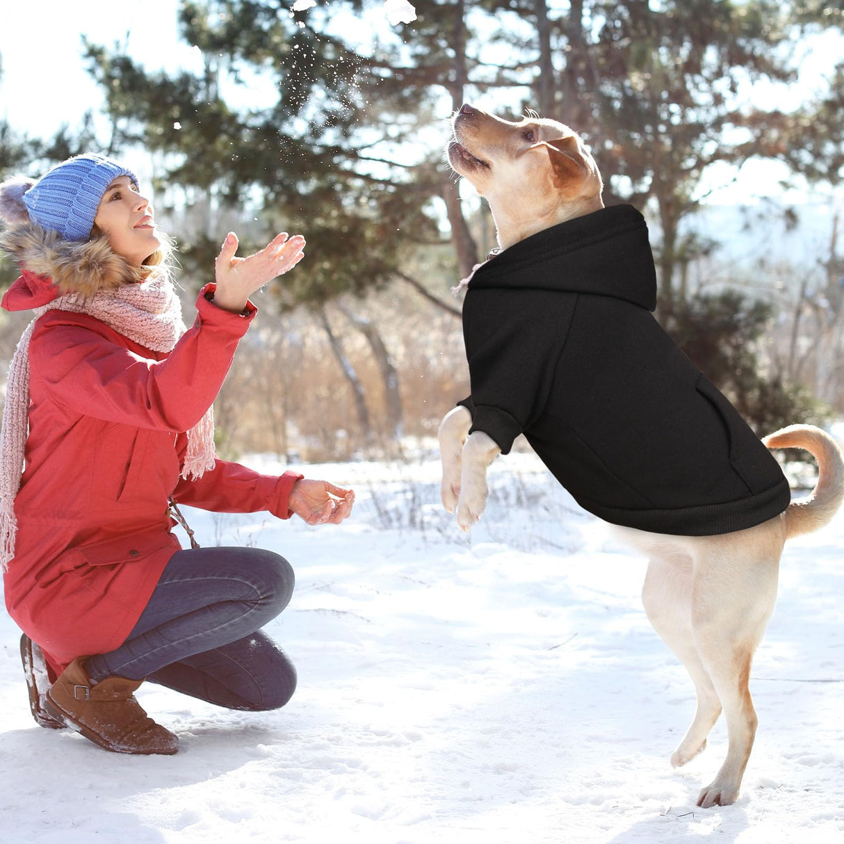 3XL Dog Sweaters for Large Dogs,Dog Hoodie,Cozy Fleece Interior Sweatshirt with Hood & Pocket,Leash Hole,Pet Clothes Sweater for Small,Medium,and Large Dogs,Black&3XL