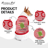 Parisian Pet Dog Shirt – 100% Cotton Shirts for Large Dogs – Sleeveless Puppy Vest – Red and White Striped Dog Apparel - Lightweight and Breathable Clothes for Dogs - Stretchy Summer Pet T Shirts