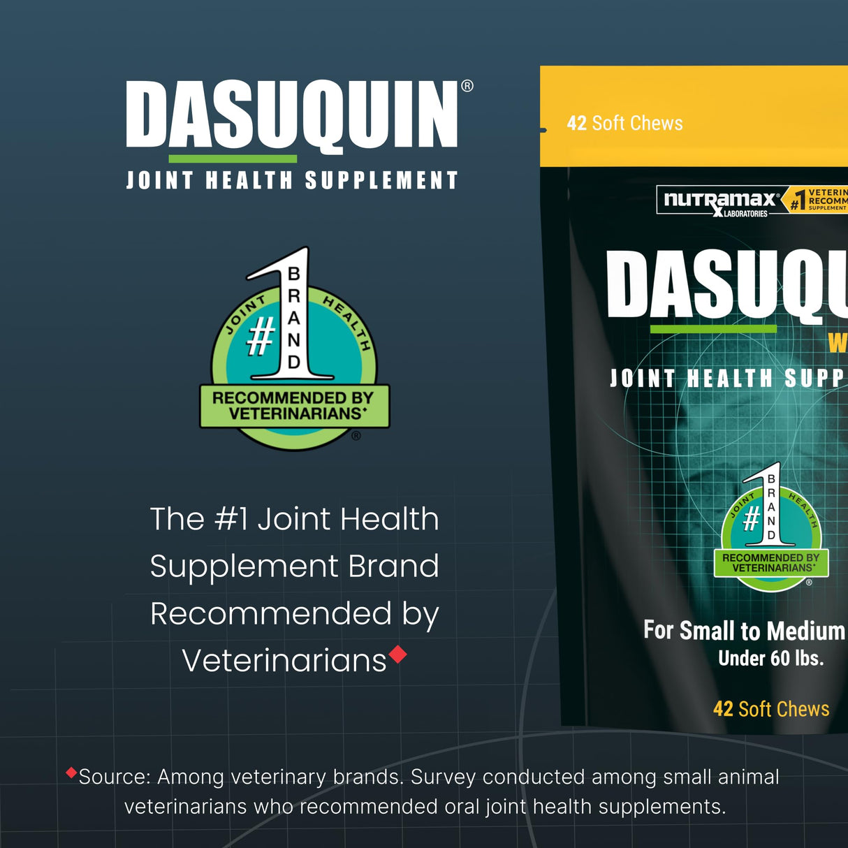 Nutramax Dasuquin for Small to Medium Dogs, Joint Health Supplement, Contains Glucosamine for Dogs, Plus Chondroitin, ASU, MSM and More, Supports Healthy Joints, Soft Chews, 42 Count