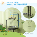 PawHut Parrot Stand Large Bird Perch Stand with Toy Hook & 3 Ladders, Parrot Perch with Easy Grip, Bird Wooden Stand, Gray