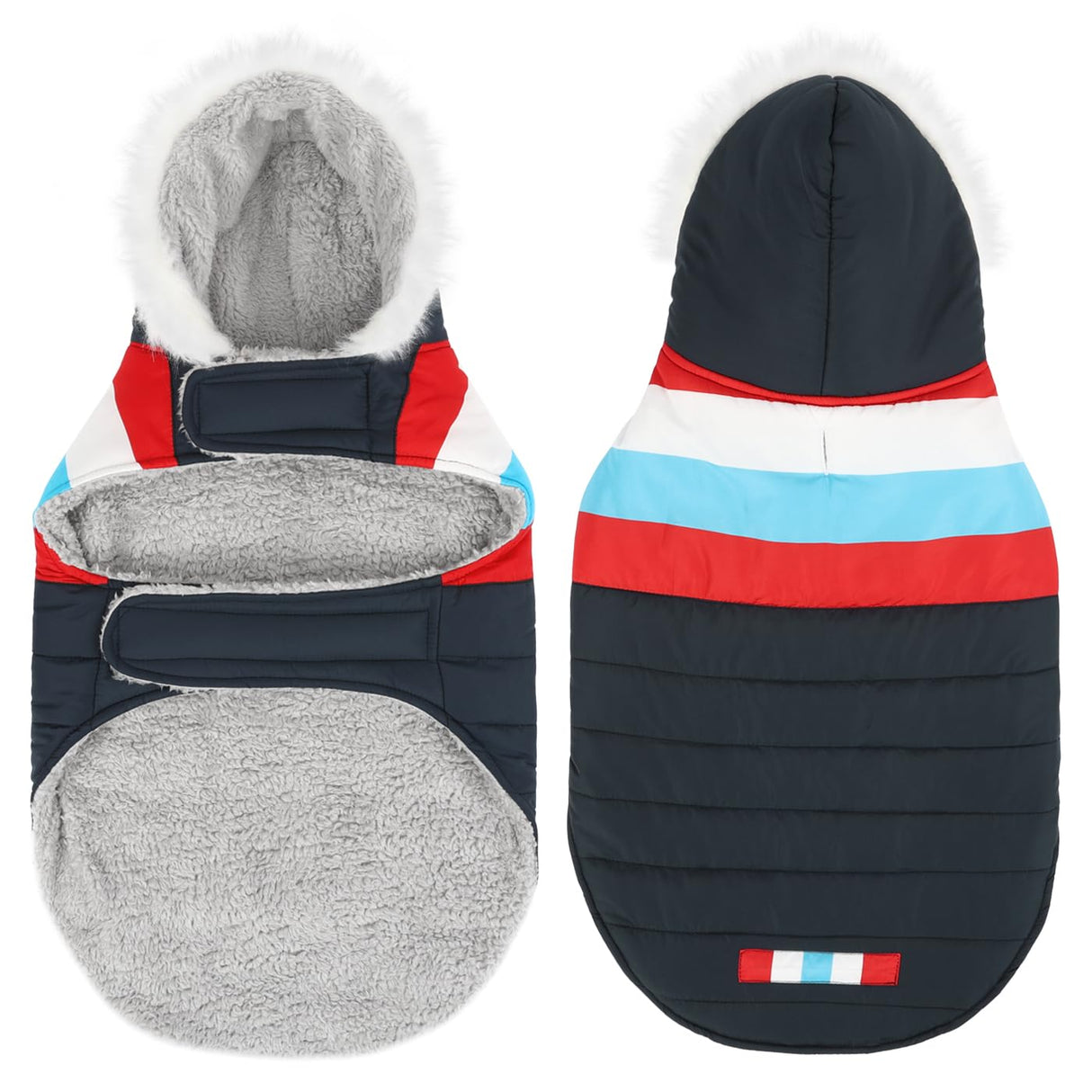 HDE Dog Puffer Jacket Fleece Lined Warm Dog Parka Winter Coat with Harness Hole Patriotic - L