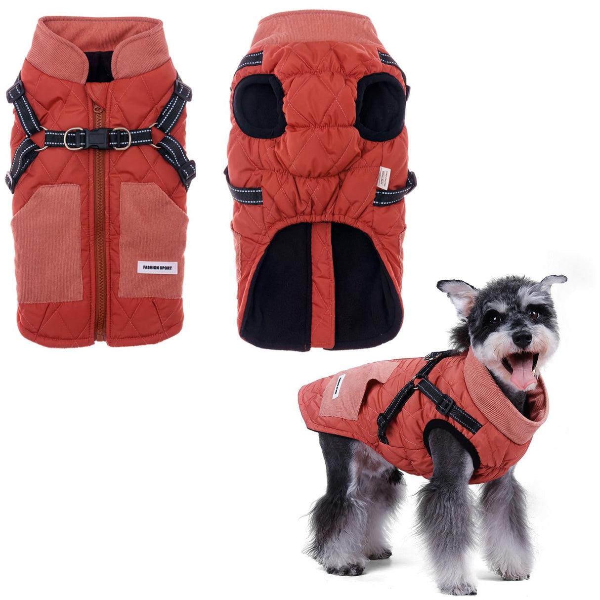 Dog Coat for Medium Dogs Jackets Waterproof Reflective Fleece Inner Dog Winter Jacket with Harness Zipper Dog Cold Weather Coats for Medium Dogs Winter Coat Clothes Red