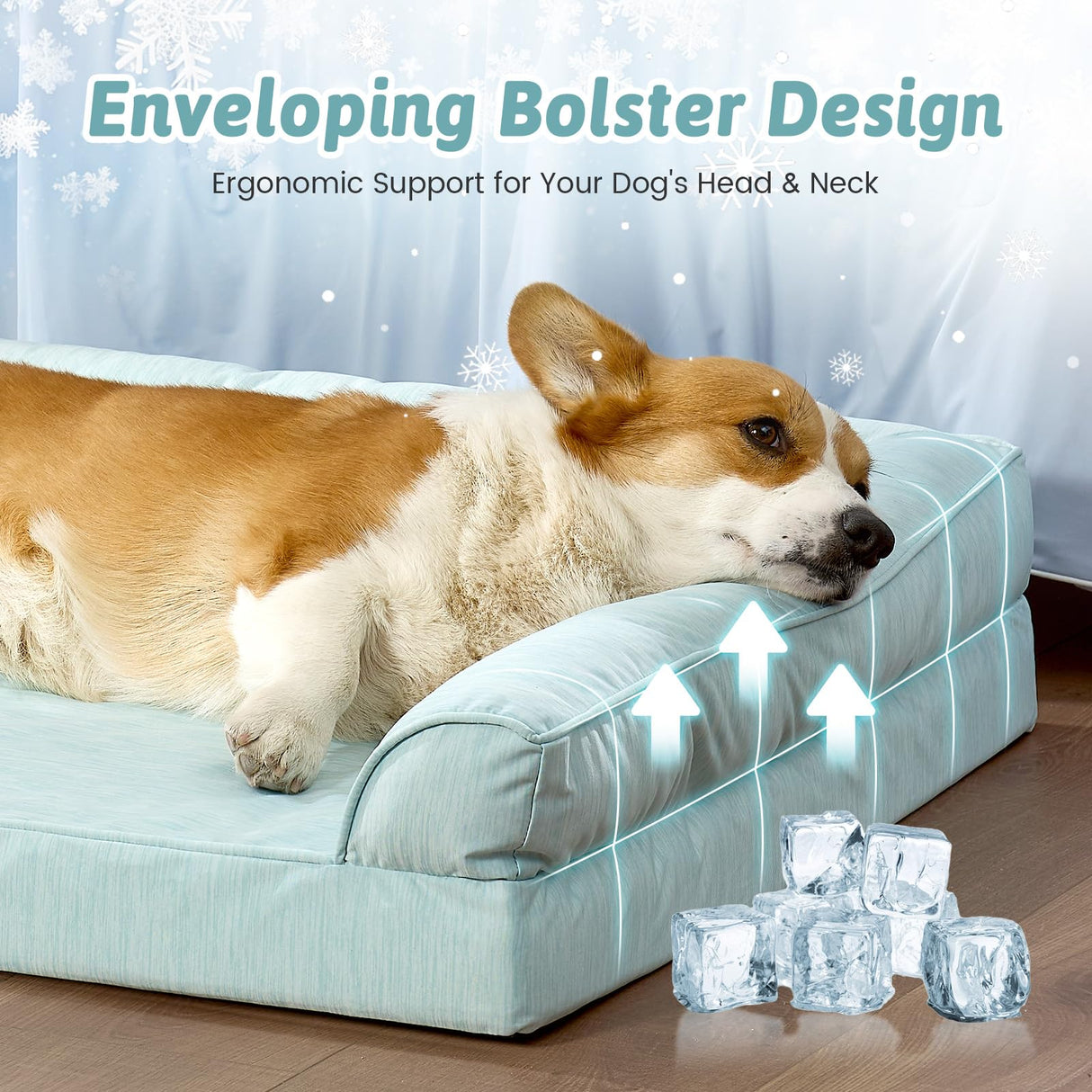 Cooling Dog Bed, Orthopedic Foam Dog Bed with Sides, Removable Cover & Waterproof Lining and Nonskid Bottom, Comfortable Pet Beds for Medium Dogs, Green (36" L x 27" W x 6.5" Th)