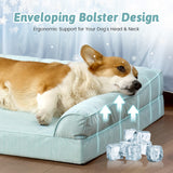 Cooling Dog Bed, Orthopedic Foam Dog Bed with Sides, Removable Cover & Waterproof Lining and Nonskid Bottom, Comfortable Pet Beds for Medium Dogs, Green (36" L x 27" W x 6.5" Th)