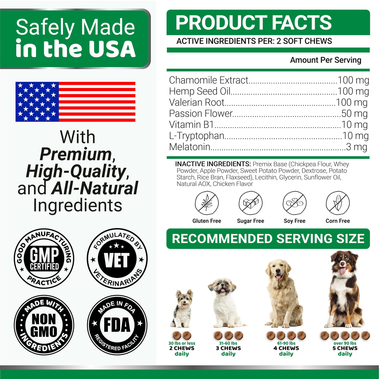 Hemp Calming Chews for Dogs - Advanced Dog Calming Chews - 170 Chews - Anxiety Relief Treats - Separation Aid, Barking, Stress Relief, Thunderstorms - Melatonin - Hemp Oil - Made in USA