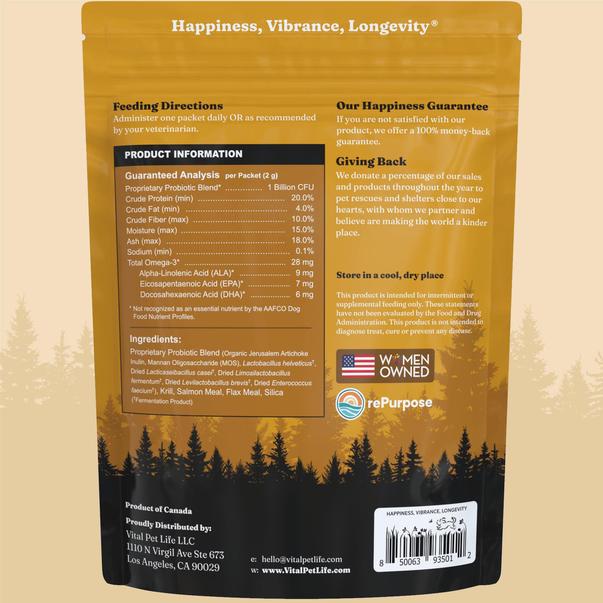 Vital Probiotics for Dogs - Wolf Microbiome, Daily Digestive Health, Dog Probiotics for Digestive Health, Powder Probiotic Supplement, Prebiotics & Postbiotics, Veterinarian Developed, 30 Packets