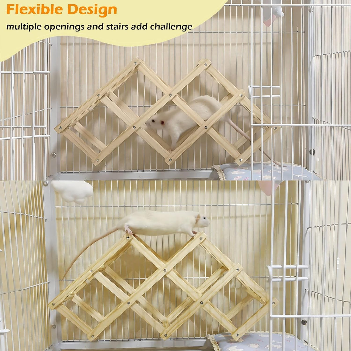 Jevnd Wooden Rat Climbing Toys, Natural Pet Rat Cage Accessories Climbing Ladder, Fancy Rats Enrichment Toy Activities, Hanging Rodent Toys for Pet Rats in Cage Playing Chewing (M, 1pc)