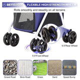 BETSOCCI Double Dog Stroller with 2 Detachable Carrier, Portable Pet Stroller for Small Dogs & Cats Folding Lightweight Puppy Travel Carriage, 4 Wheels, Blue
