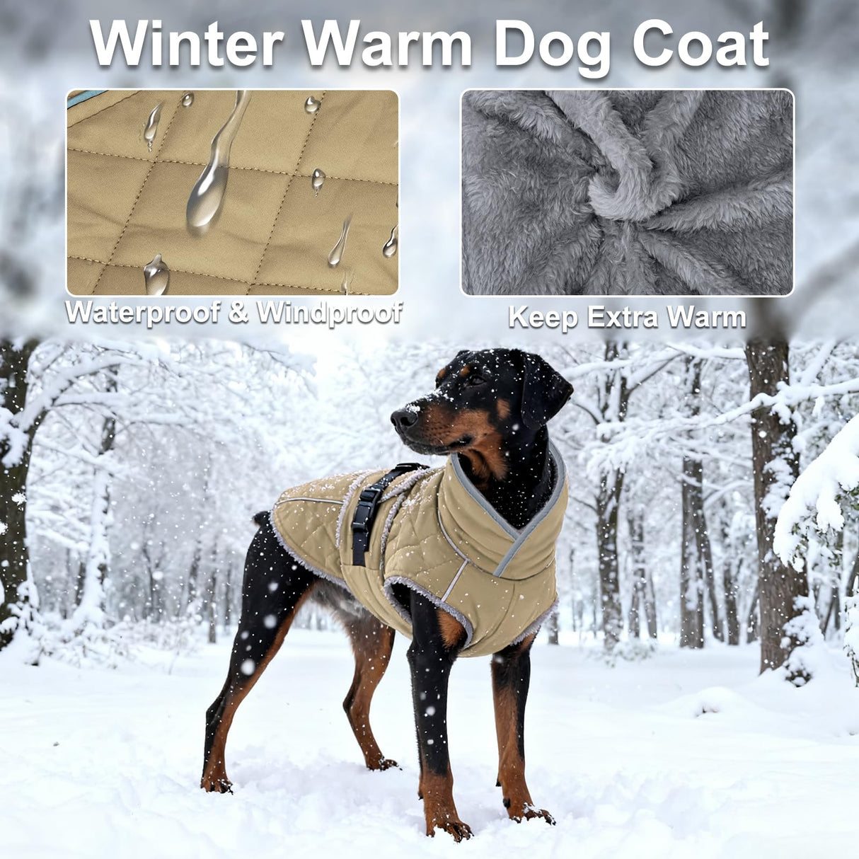 Yoochee Dog Coat, Warm Dog Winter Coat for Medium Dogs, Waterproof Jacket with Adjustable Buckle & Velcro, Reflective Turtleneck Cold Weather Coats, Pet Fleece Vest Snow Jacket (Brown, XXXL)