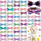 Hillban 50 Pcs Easter Dog Collar Bowties Rabbits Chicks Eggs Carrots Collar Dogs Accessories Attachment with Elastic Bands Detachable Charms for Pets Holiday Costume Photo Props Accessories Shops