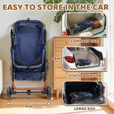 All-Terrain Pet Stroller for 2 Small Dogs/Cats, Heavy Duty 4-Wheel Dog Stroller for Medium Dogs up to 20 lbs, Foldable Pet Pram with Storage Basket, Cup Holder, Adjustable Handle & Weatherproof Cover