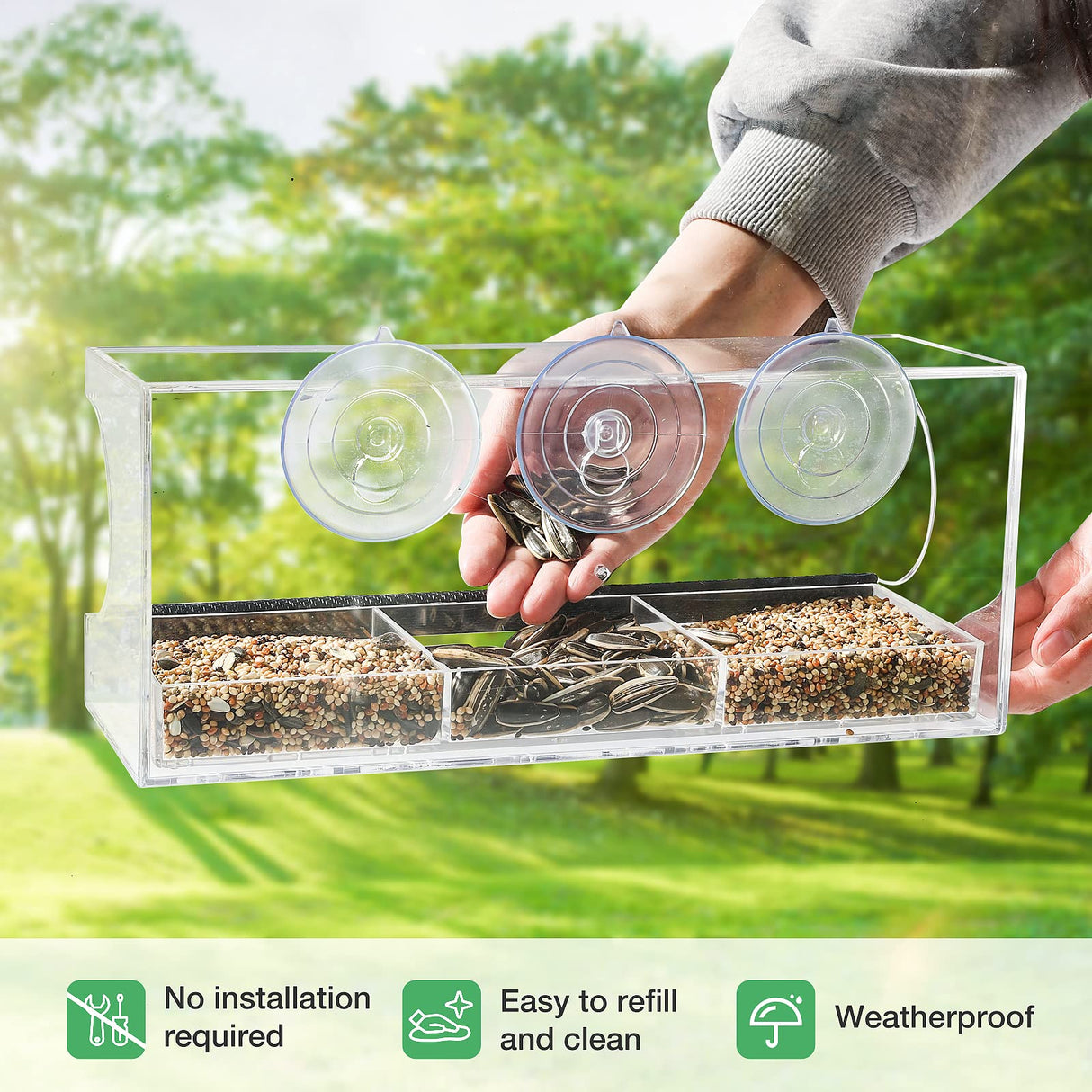 Jarkyfine Window Bird Feeder for Viewing - Window Bird Feeders with Strong Suction Cups - Outdoor Bird Feeder Window Viewing Box, Gifts for Cats Elderly, Detachable Tray, Easy to Clean