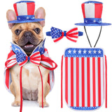 JaGely 3 Pcs 4th of July Dog Outfit Memorial Day Dog Costume Set Includes Top Hat, American Flag Bow Tie Collar and Cape Patriotic Pet Outfit for Dogs Cats Puppy Kitten(S,Classic)