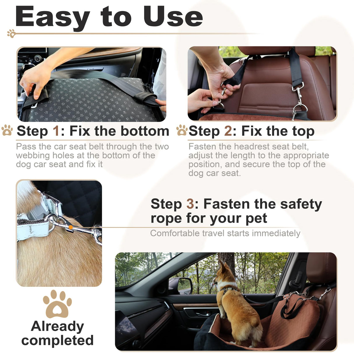 Car Dog Booster Seat,Interior Height 7 Inches Elevated for Small Dog up to 35 lbs,Pet Car Travel Safety Seat with 2 Safety Leashes,Storage Pockets,Fully Detachable and Easy to Install(Lookout-Black)