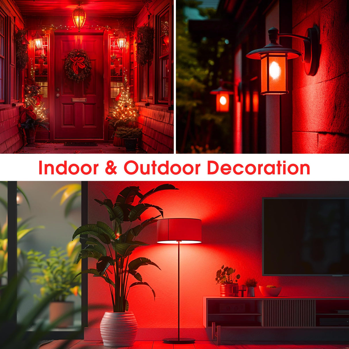 Red Light Bulbs [2 Pack] A19 LED Red Light Bulbs Indoor/Outdoor, Christmas Light Bulbs 9W (60W Equivalent) E26 Base 720LM Porch Light Bulbs, LED Light Bulb for Halloween Christmas Light Bulbs