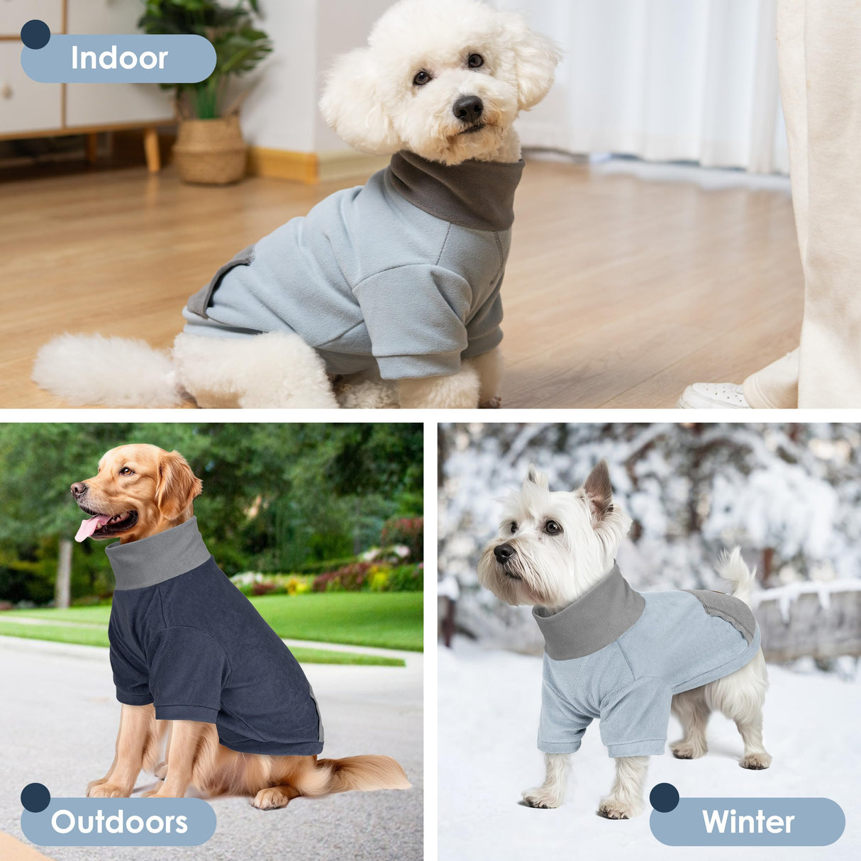 cyeollo Dog Sweater for Small Dogs Boy Girl, Fleece Dog Sweaters Warm Turtleneck Dogs Sweater with Sleeves Stretchy Doggy Pullover Sweatshirt Winter Pet Clothes, Light Blue M