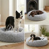 WisQoo Calming Pet Bed with Water-Resistant Inner Liner – Anti-Anxiety Donut Dog & Cat Bed with Removable Washable Cover – Supportive Plush Nest, Non-Slip & Cushion Protection – Large, Grey