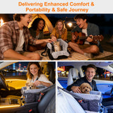 Vivifying Center Console Dog Car Seat for Small Dogs Up to 10 lbs, Plush Pet Booster Seat with Safety Leash, Adjustable Straps, Storage Pocket, Portable Car Seat for Puppies, Black & Grey