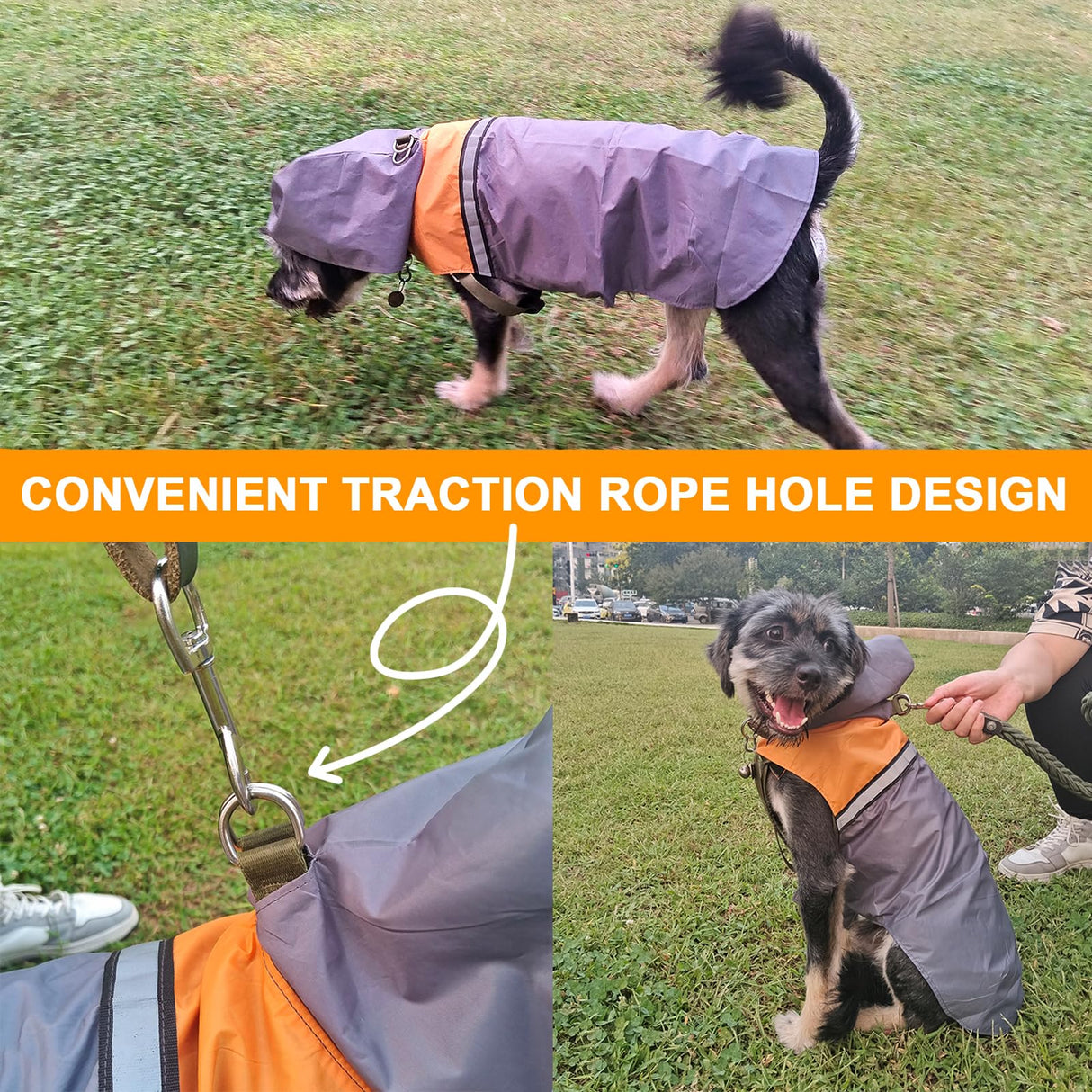 Dog Raincoat with Reflective Strip, Ultra Light Breathable Waterproof Dog Rain Jacket, Adjustable Waterproof Dog Raincoat with Hood, Suitable for Small, Medium, and Large Dogs (Grey, XL)