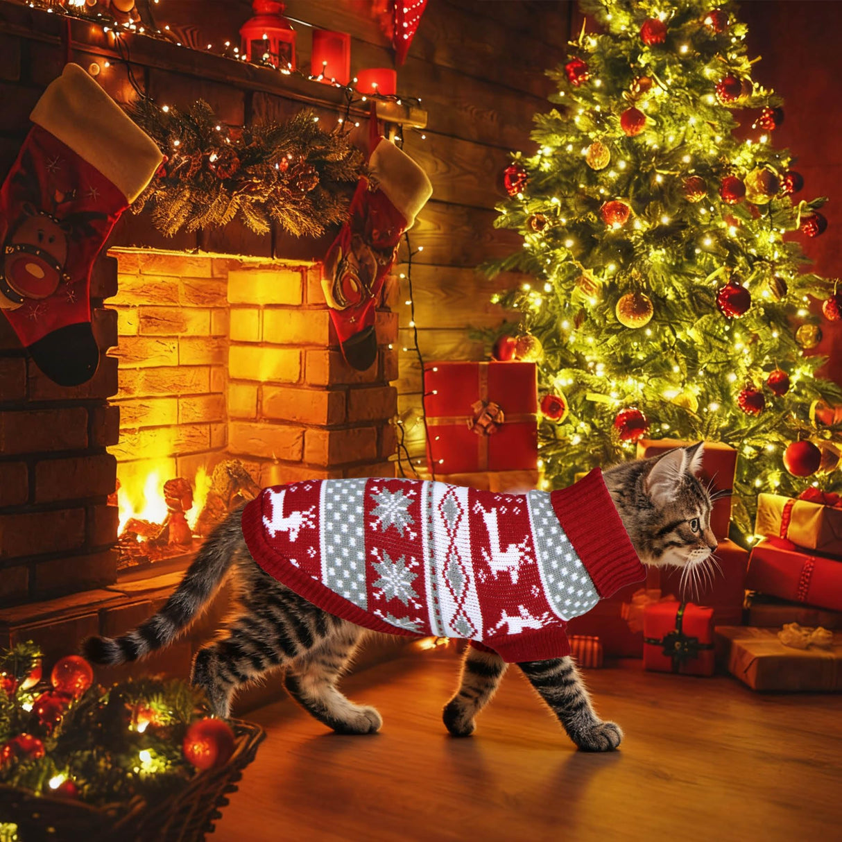 GOYOSWA Dog Christmas Sweater Pet Winter Warm Coat Pajamas Small Dog Sweaters Reindeer Snowflake Christmas Sweater for Large Cats Small Dogs (Reindeer, XL)