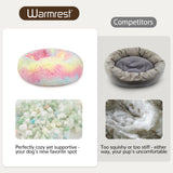 Warmrest Donut Dog Bed Medium Size Dog, Round Cat Beds for Small Medium Dogs and Cats with Washable Fluffy Faux Fur, Cute Comfort Pet Bed with Anti-Slip Bottom, Rainbow, 30"