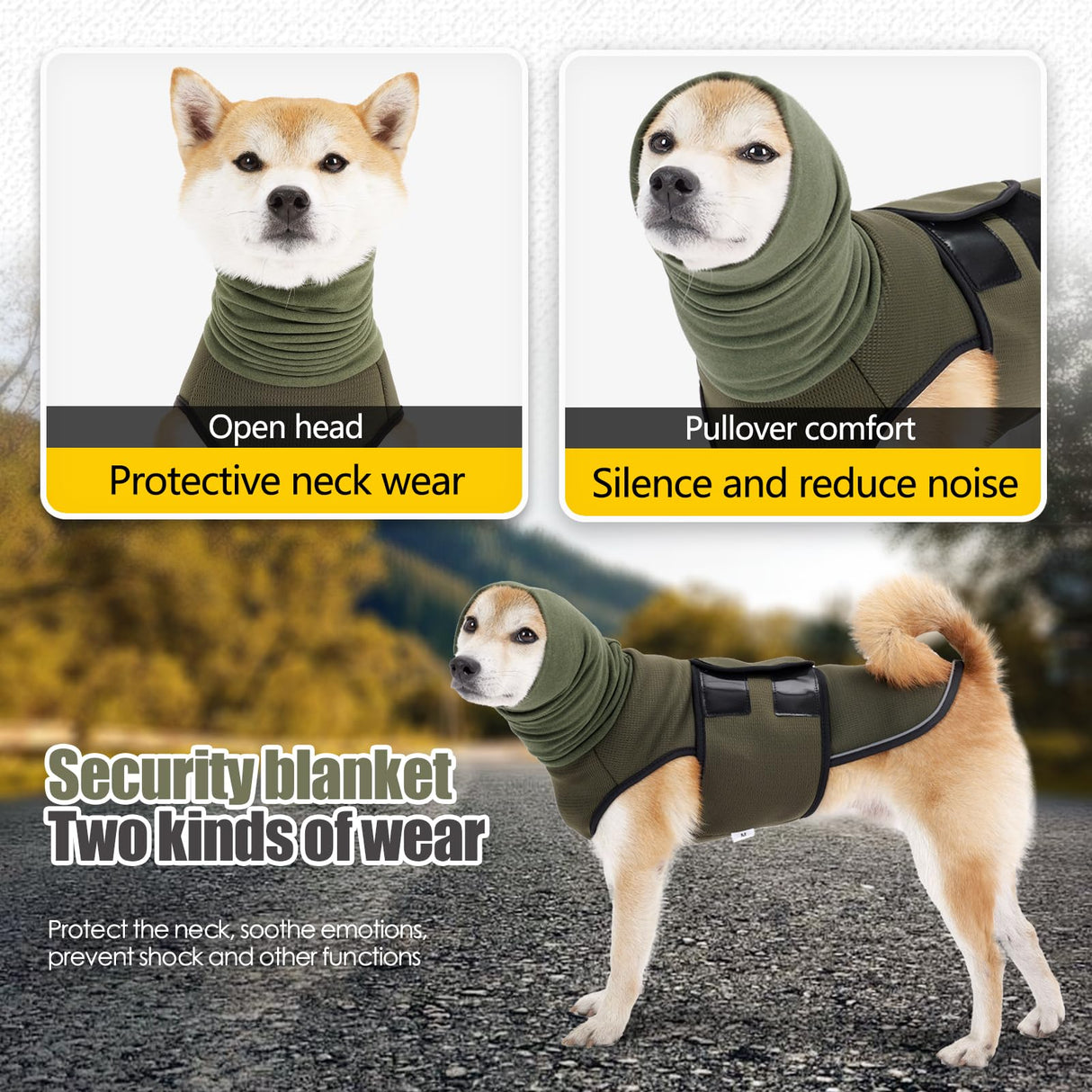 JOHNBOLIN Dog Anxiety Jacket, Dog Shirt with Turtleneck, Breathable Calming Vest, Indoor and Outdoor Separated Pet Jacket (Military Green, Medium)