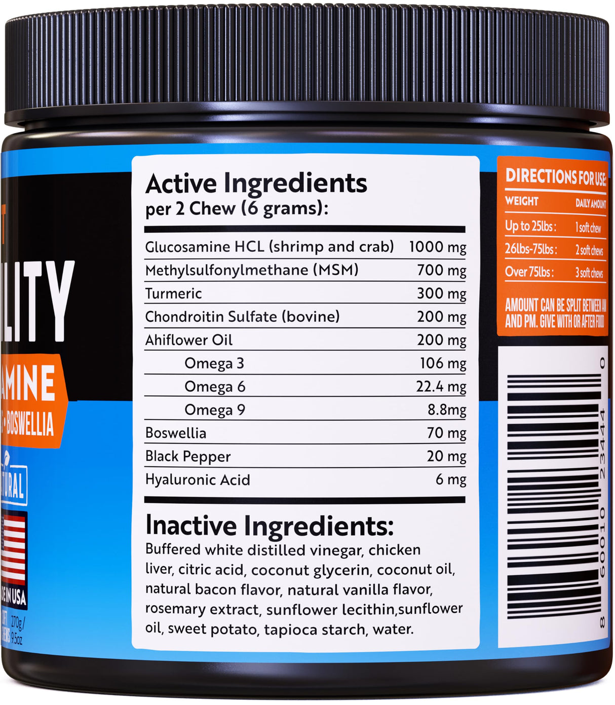 Glucosamine for Dogs -1000mg- Senior Dog Joint Supplement -Advanced Hip & Joint Support Chews w/Glucosamine, Chondroitin, MSM, Turmeric & Omega 3 for Pain & Inflammation Relief, Improved Mobility