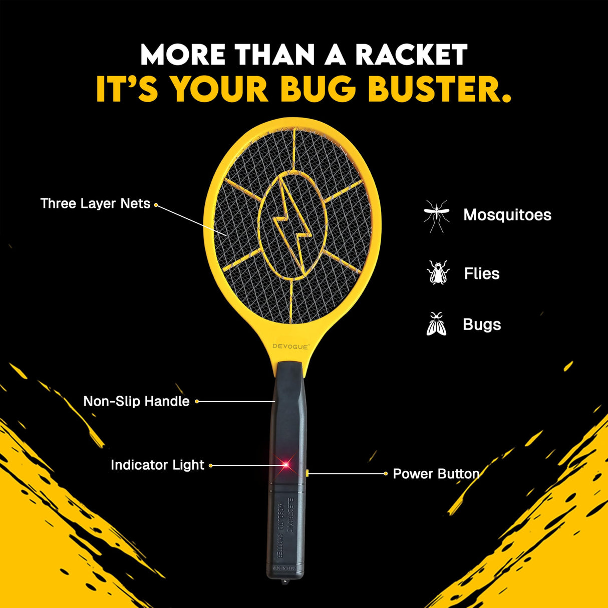 DEVOGUE® Pack of 2 Electric Fly Swatter Bug Zapper Battery Operated Flies Killer Indoor & Outdoor Pest Control Mosquito Zapper and Insect Catcher Racket (Packing May Vary)
