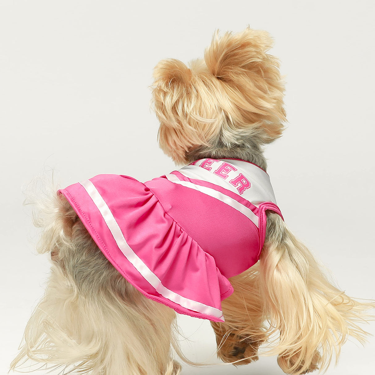 Fitwarm Cheerleader Dog Costume, Sporty Cheer Dog Dress for Small Dogs Girl, Pet Clothes Cat Outfits, Pink White, XS