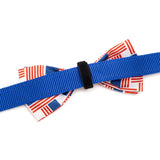 THE WORTHY DOG Pet Bow Tie for Dogs & Cats – Soft Printed Polyester Collar Bow Tie with Touch Fastener, Attaches to Any Collar - Patchwork Flag Pattern, Red/White/Blue, Small