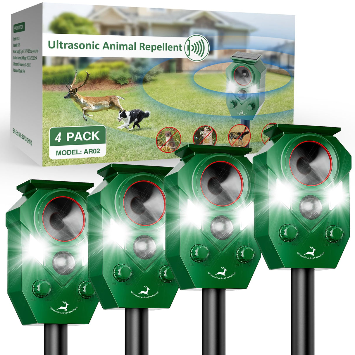Peepst Solar-Powered Ultrasonic Animal Repellent with Motion Sensor, Perfect for Outdoor Yards, Deer Repellent Device with LED Flashing Lights, Effective to Repel Deer, Coyotes, Raccoons, and Cats