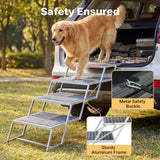 Veehoo Extra Wide Dog Steps for Car Truck SUV Foldable, 5 Steps Lightweight Aluminum Dog Stairs for Injured Senior Large Dogs 20" Wide, Folding Pet Ramp Ladder with Non Slip Surface, up to 170lbs