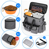 Modoker Dog Travel Bag Backpack, Airline Approved Pet Accessories Organizer for Dog and Cat with Shoulder Strap, 2 Dog Food Storage Containers, 2 Collapsible Dog Bowls,1 Pet Mat, Rose Red