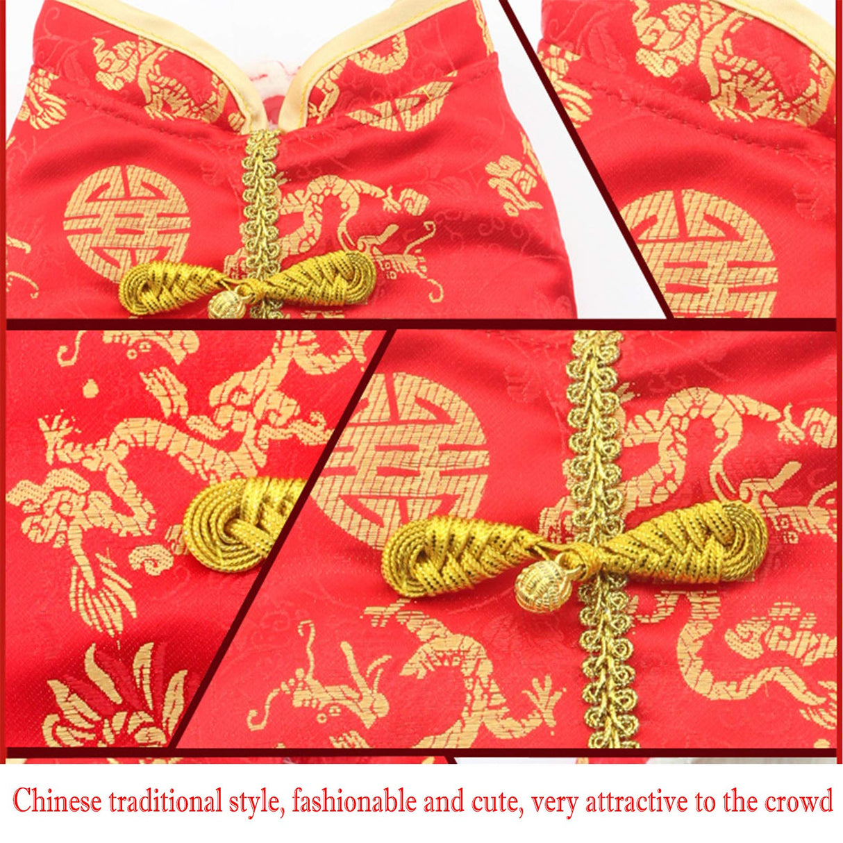 SEIS New Year Dog Knot Buttons Costume Dragon Cat Cheongsam Winter Pet Clothes Vest of The Tang Dynasty Christmas Coat for Cats Teddy Bichon Small Medium Dogs (M (Chest Circumference 50cm/ 19.7"))