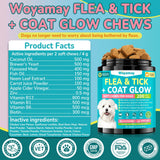 Woyamay Flea + Coat Glow Soft Chews, Natural Flea and Tick Prevention for Dogs, Dog Flea and Tick Treatment Chewable, Reduces Itch & Shedding with Fish Oil & Neem, Chicken Flavor