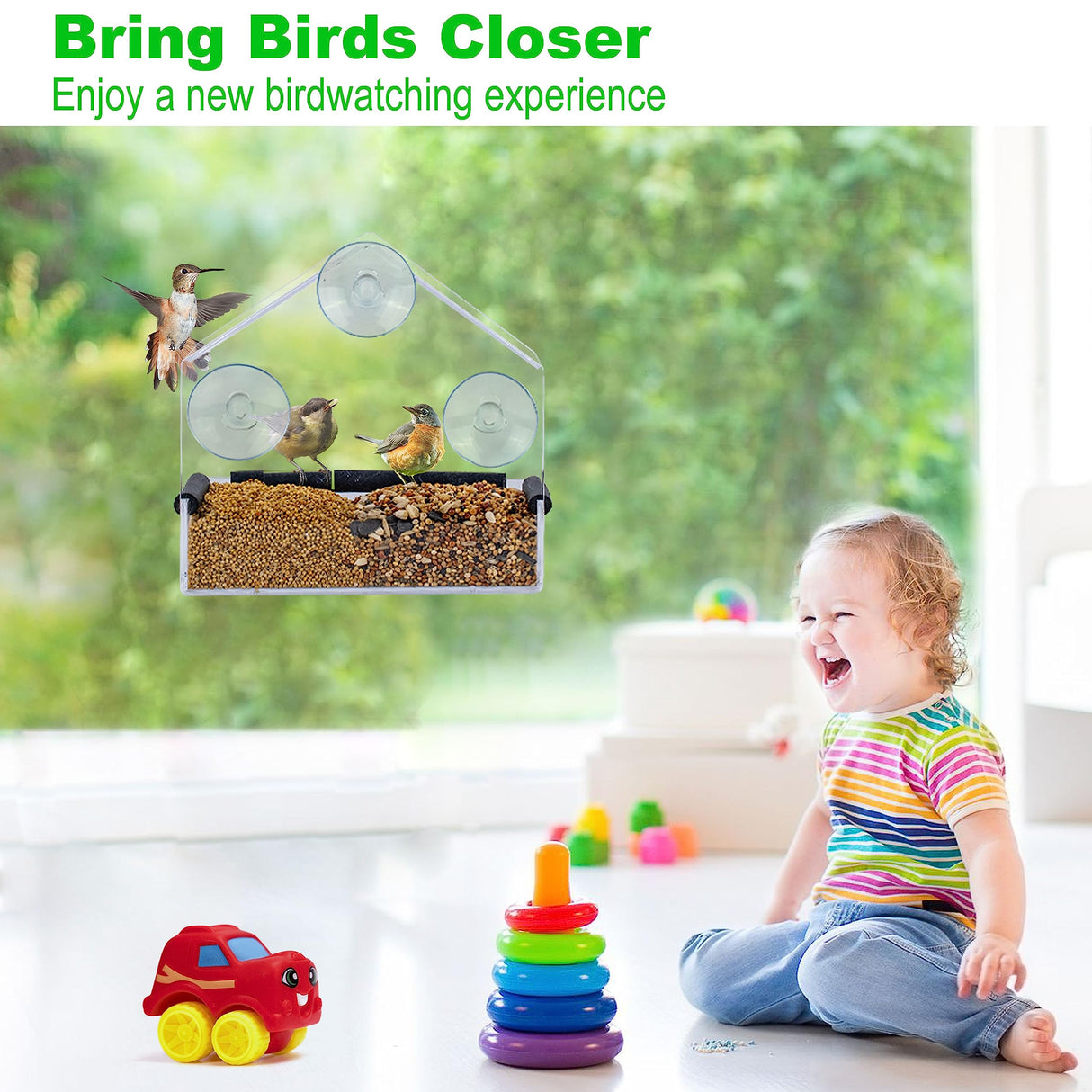 HATILP Window Bird Feeder for Outside Viewing - Clear Window Bird Feeders with Strong Suction Cup Acrylic Small Bird House with Rubber Strips Watching Gifts for Cats Elderly