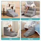 COZY KISS Dog Stairs for Small Dog 22.6" H, Curved Pet Step for Puppy, Older Cat, Medium Pet Ramp for High Bed, Ladder with High Density Foam, Durable, 5 Step, 15.7x33x22.6 inch, Grey