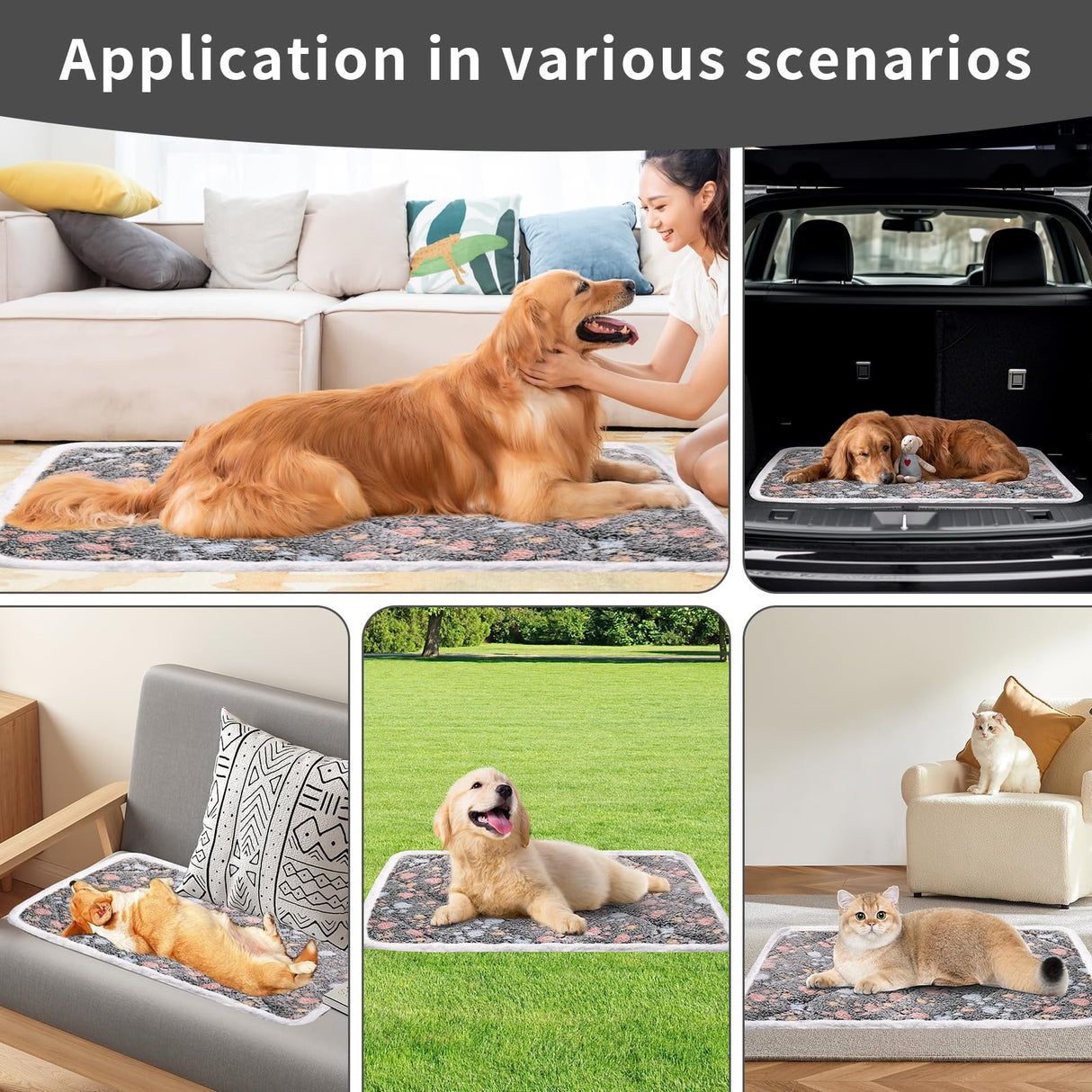 Dekeyoo Dog Crate Mat, Soft Reversible Pet Bed Pad with Short Plush, 60x90cm, 2cm Thick, Machine Washable Mat for Small Dogs and Cats, Fits 90cm Crates