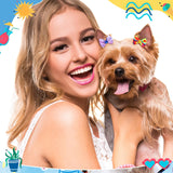 Tondiamo 100 Pack Tie Dye Dog Hair Bows for Dogs Spring Dog Hair Bows with Rubber Bands Puppy Rhinestone Grooming Dog Hair Accessories for Small Girl Dogs