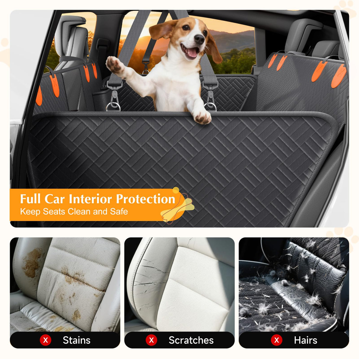 jov5tic Dog Truck Seat Cover for Back Seat,Hard Bottom Dog Hammock for Car, Pet Bed Extender for 2-4 Large Dogs with Waterproof Fabric,Holds 420 lbs Pet Hammock for Crew Cab Truck/SUV(Black,XL Size)