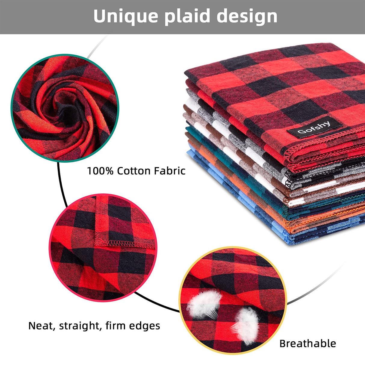 Gofshy Buffalo Plaid Dog Bandanas Fall Christmas X-Large 6PCS Dog Gifts Red Blue Green Orange Black Brown Scarf Adjustable Kerchief for Medium Large Pets