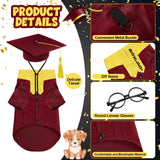 Huhumy 5 Pcs Dog Graduation Costume Set Include 2025 Pet Graduation Gown with Stole Puppy Grad Cap Lensless Glasses DIY Letter Stickers for Dogs Cats Holiday Costume Accessory(Maroon Yellow,XXL)
