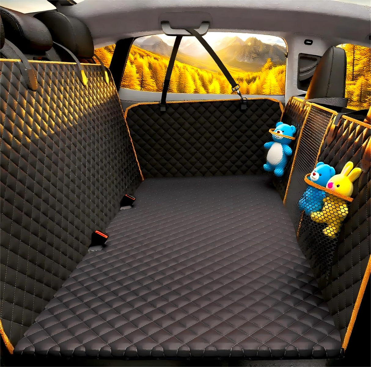 Back Seat Extender for Dogs - Large Space, Heavy-Duty Dog Car Seat Cover for Back Seat with Hard Bottom Holds 420lbs, Waterproof 600D Upgraded Material Dog Hammock for Car,Easy to Use and Clean
