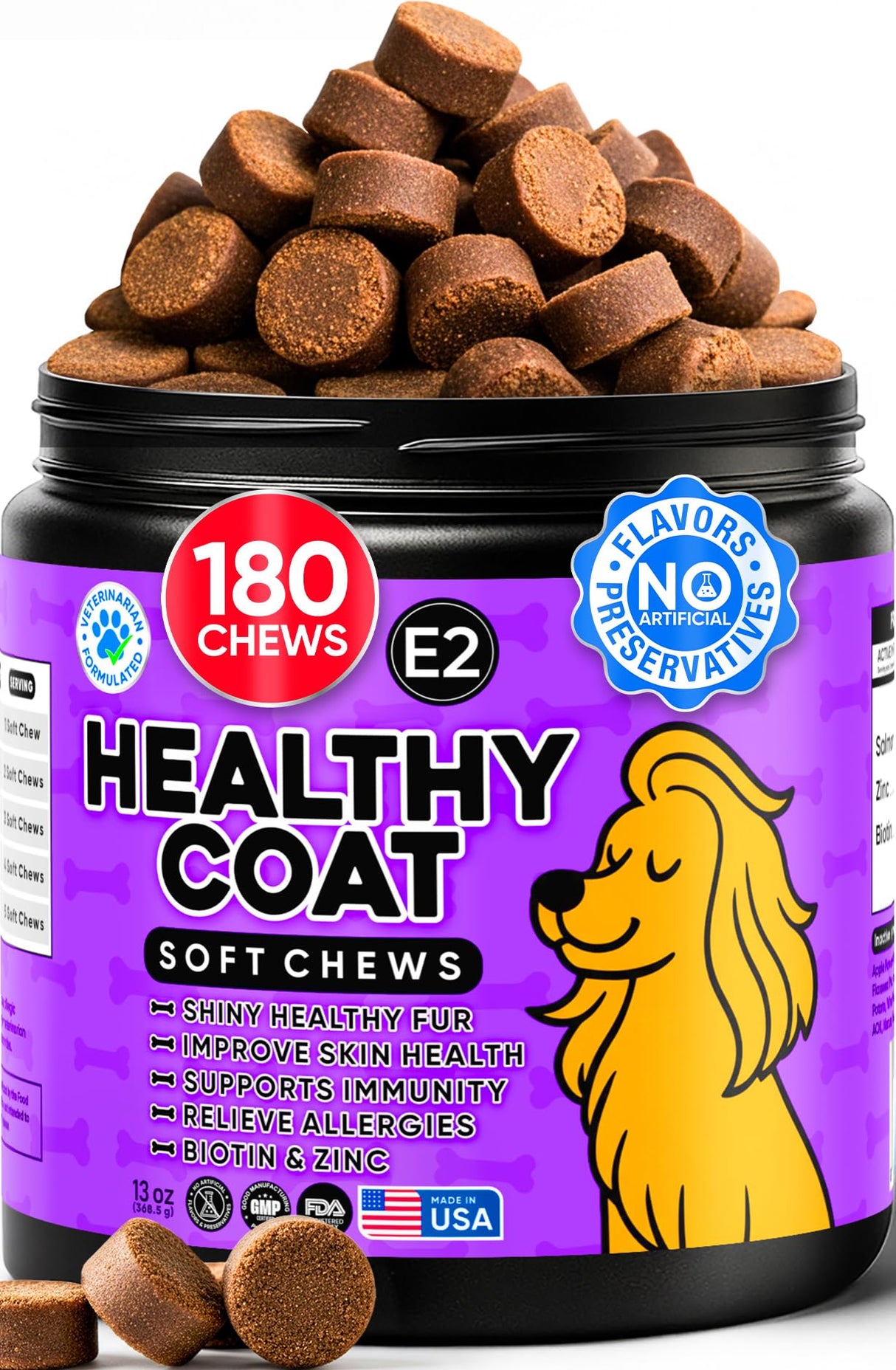 Omega 3 Fish Oil Chews for Dogs – Skin & Coat Supplement for Dog Allergy Chews- Anti Itch for Dogs - Soothes Itchy Skin & Shedding with Salmon - EPA & DHA - Chicken Flavor - 180 Chews for Daily Care