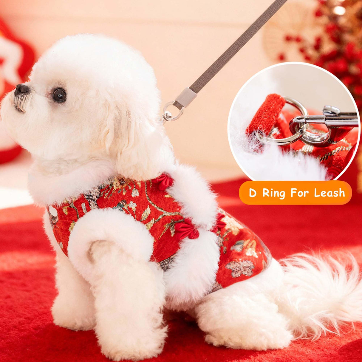MuYaoPet Dog Chinese New Year Clothes Cat Tang Costume Outfit,Tassels Dog Cheongsam Tang Suit,Winter Fleece Pet Jacket Clothes (Red, M)