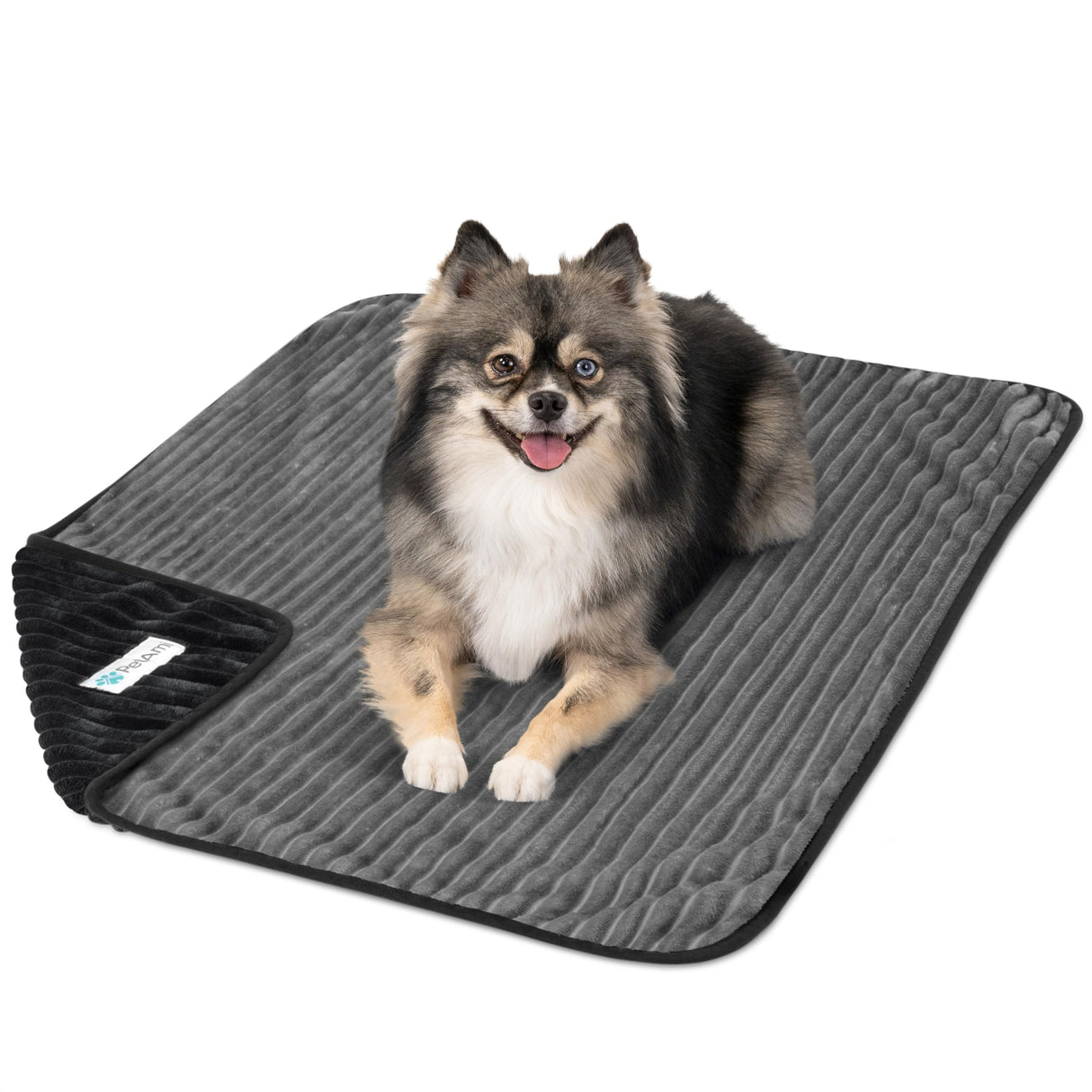 PetAmi Waterproof Dog Blanket, Leakproof Pet Blanket for Small Medium Large Dogs, Reversible Furniture Bed Sofa Couch Cover Protector, Plush Striped Pet Throw for Indoor Cat, 29x40 in, Black Grey
