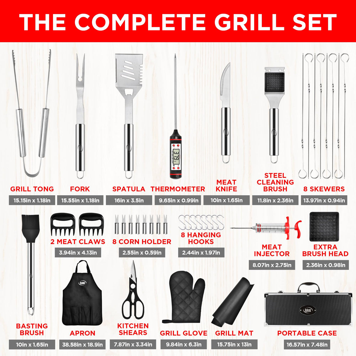 Kaluns BBQ Accessories, Complete Grill Set Dad Gifts for Fathers Day, 40 Pcs Premium Heavy Duty Stainless Steel Barbecue Grill Accessories for Outdoor Grill Gifts for Men